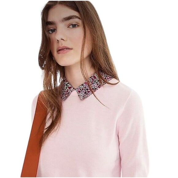 J.Crew Tippi Sweater Baby Pink‎ Floral Liberty Collar Women S 100% Merino Wool - Picture 4 of 16